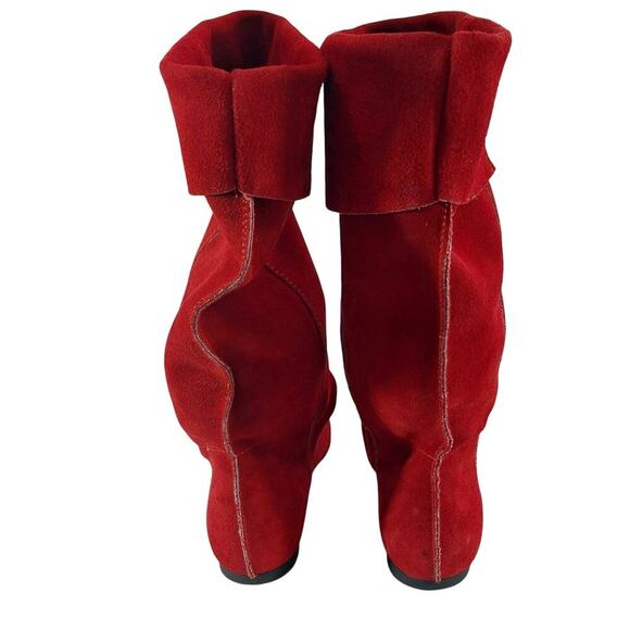DAZZLING RICH RED GENUINE SUEDE BOHO CHIC FOLD OVER TOP/SCRUNCH BOOTS! SZ 6M - Picture 8 of 11